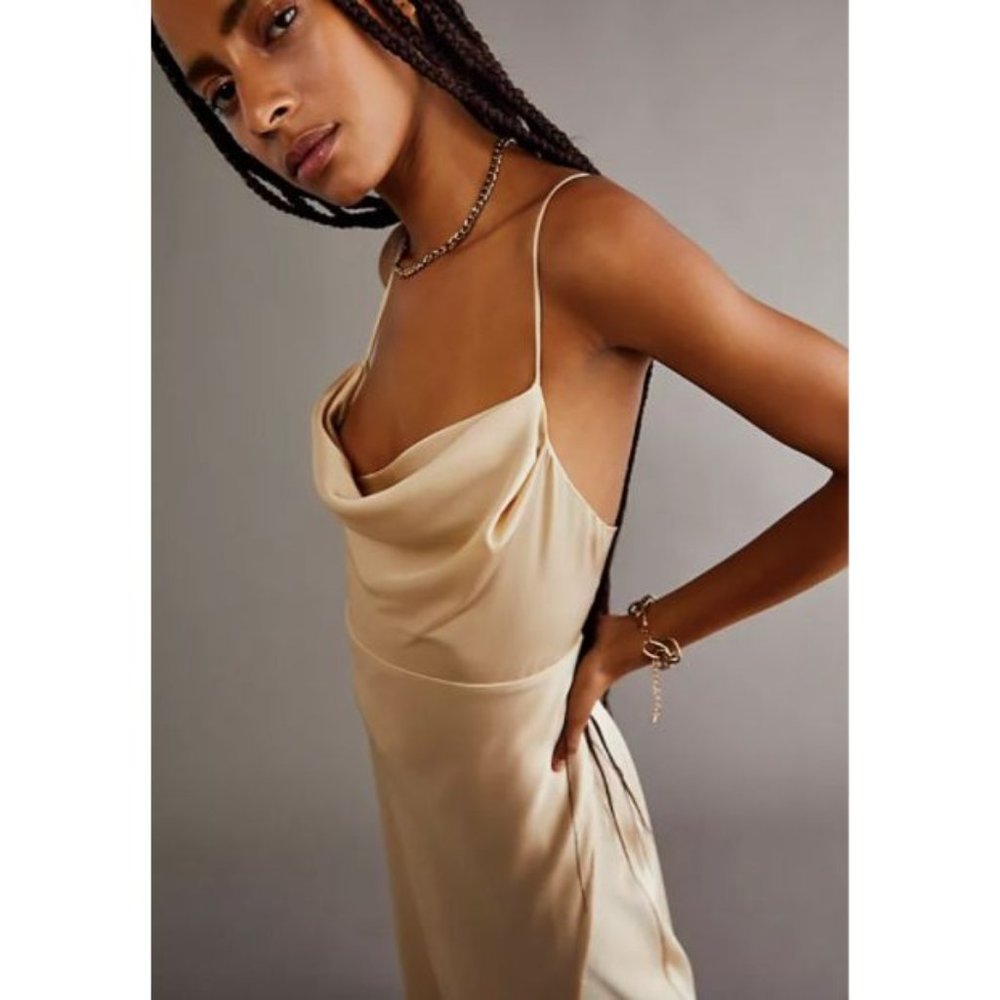 NWT Fame and Partners x Free People Rosabel Cowl Neck Silky Maxi Slip Dress - Picture 3 of 13